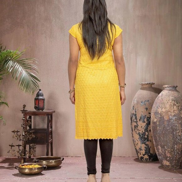 Yellow Kurta with Chikankari Threads | Muvvas Boutique - Picture 5 of 5